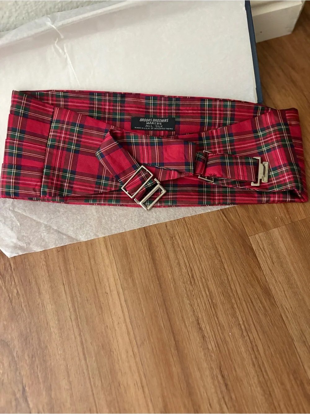 Brooks Brothers Red Tartan Plaid Tie and Cummerbund Set